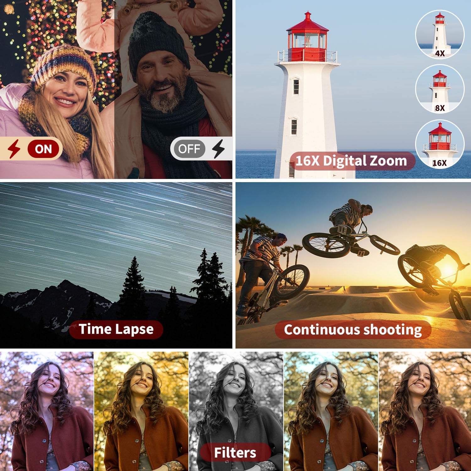 4K Digital Camera for Photography Autofocus, 48MP Vlogging With Flash Anti-Shake, 3'' 180 Flip Screen Compact Travel 16X Zoom for Teens With 32G Card, Battery Charger - Image 6