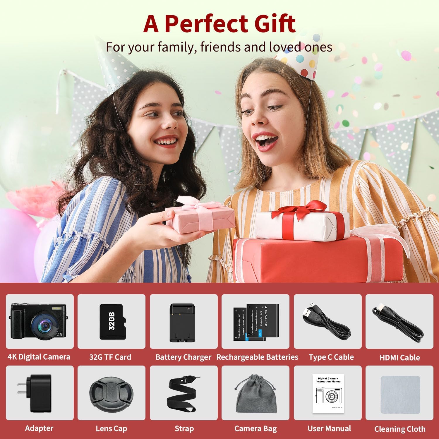 4K Digital Camera for Photography Autofocus, 48MP Vlogging With Flash Anti-Shake, 3'' 180 Flip Screen Compact Travel 16X Zoom for Teens With 32G Card, Battery Charger - Image 7