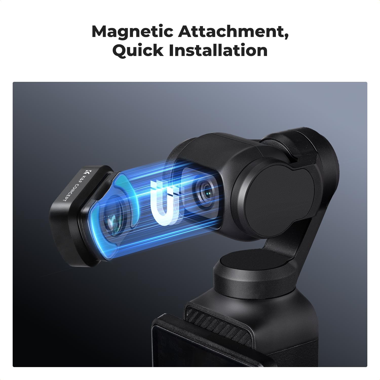K&F Concept Effect Lens & ND Filter Kit for DJI Osmo Pocket 3, 1.2X Anamorphic Lens+ Wide-Angle Lens+ 10X Macro Lens+ ND8+ND32+ND128, Magnetic Attach/Multi-Coated/Optical Glass - Image 2