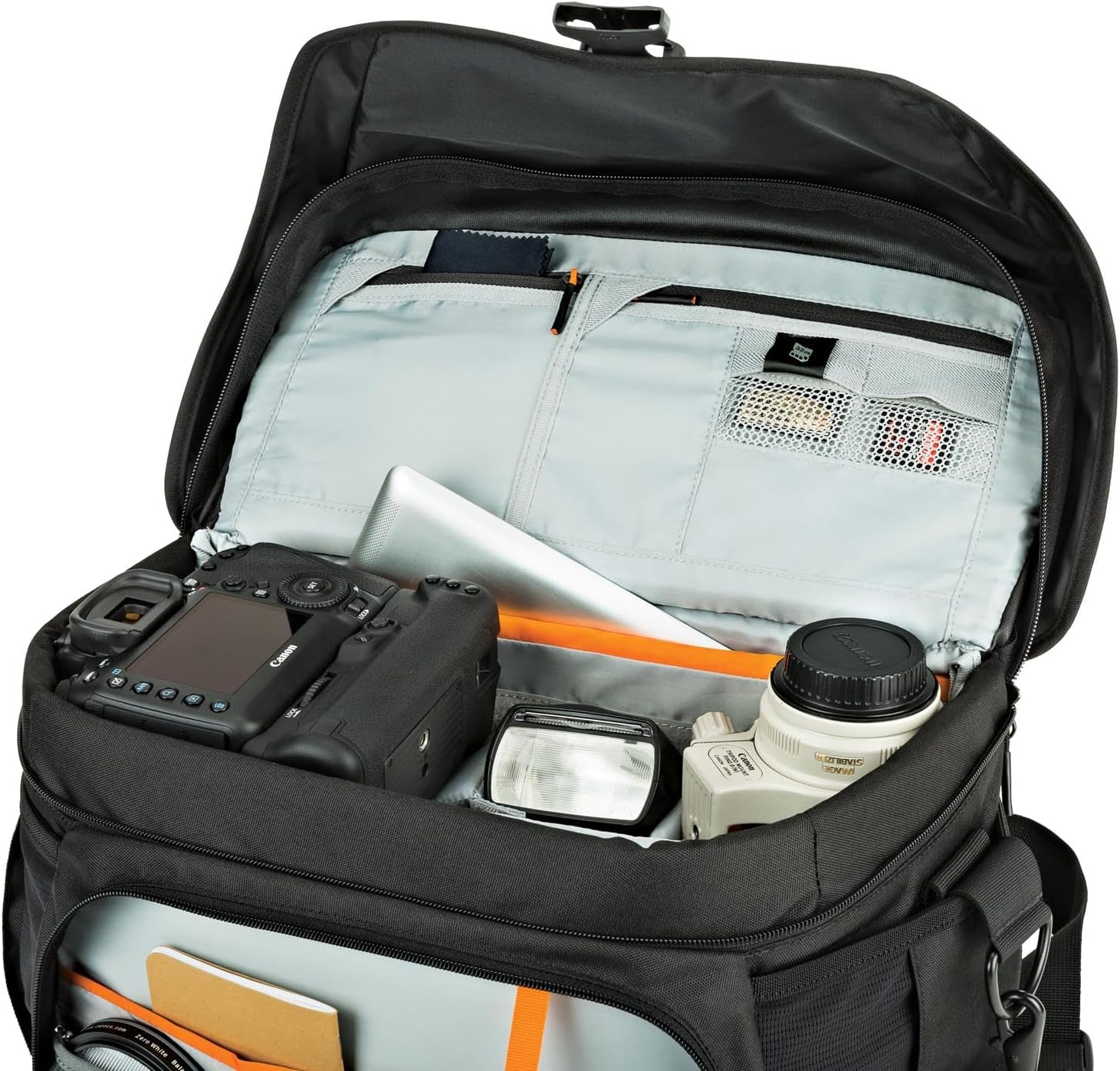 Lowepro LP37142, Nova 200 AW II Messenger Case, Camera Bag, Customizable, Portable, Fits 1-2 Pro DSLR with attached 24-105mm, Compact Drone, 3-5 Additional Lenses, Flash, Black - Image 4